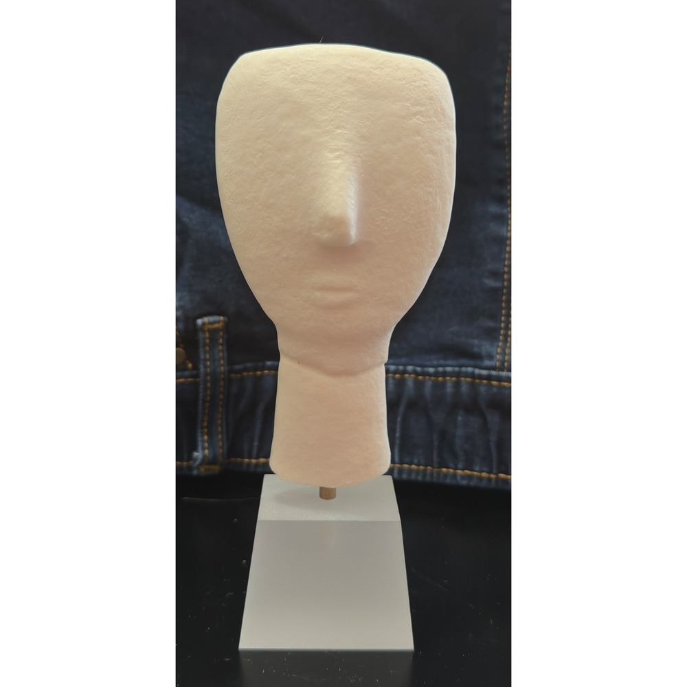 Cycladic Head Sculpture Minimalist Off-White Stone Style Decor Stand 6.5in